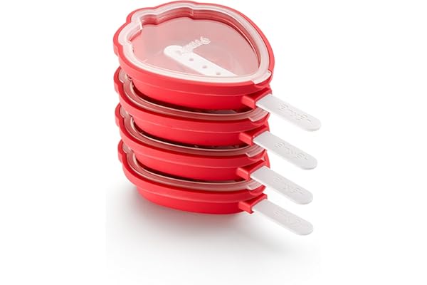 Lékué Moules Fraise Glacé Pack 4 Uts., Silicone, Rouge, 15.4 x 9.4 x 3.cm