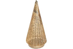 Keyhomestore- Alberello in Vetro Color Oro a LED, Decorazione Natalizia. Altezza 20 cm, Diametro 8 cm. Ideale Come soprammobile da Decorazione, Centrotavola.