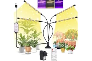 BOOTEEK Luz de Crecimiento de Espectro Completo Lámpara de Cultivo con Temporizador 4/8/12 Horas, 6500k/3000k/660nm Luces para Plantas de Interior con 10 Niveles de Atenuación Cultivo en Invernadero