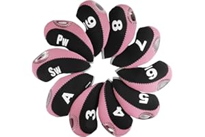 Andux, set 10 di copri testa per mazze da golf in ferro con etichetta numerata, Black / Pink