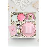 Trendmiya Pembe Metal Kutulu Mum &amp; G&ouml;kkuşağı Anahtarlık &amp; Pembe Fincan &amp; El Kremi Hediye Seti