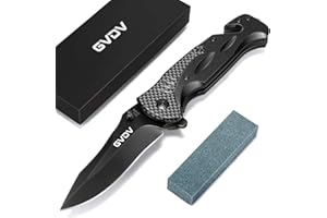 GVDV Couteau de Poche Pliant de Survie avec Brise Vitre - en Acier Inoxydable 7Cr17, Couteau de Chasse Pliable avec Lame Revêtue de Titane, Blocage de Sécurité, Boucle de Ceinture