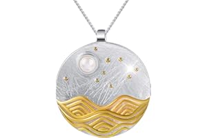 Lotus Fun Łańcuszek damski ze srebra wysokiej próby 925, z wisiorkiem w kształcie księżyca na morzu, długość łańcuszka: 43 cm. Ręcznie robiona wyjątkowa biżuteria dla kobiet i dziewcząt e Srebro szterlingowe, colore: Srebrny, cod. LFJE