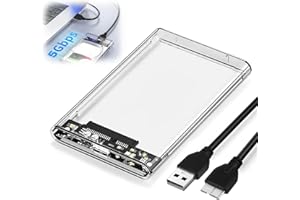 SOLRYN Boîtier Disque Dur 2,5'' Transparent, USB 3.0 Boîtier Externe Disque pour SSD HDD SATA I, II, III 7 mm/9.5 mm, Haute Vitesse 5Gbps, sans Outils avec Câble USB 3.0