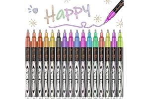 Hmeuest Glitter Pens, 16 Colours Outline Marker Pens, Metallic Glitter Pens with Double Line for Gift, Art Supplies, Scrapbook, Christmas Gifts for 4-12 Year Old Girls Kids, Teenage Girls