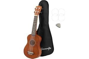 World Rhythm Ukulélé soprano pour débutant Finition naturelle avec housse de transport, cordes de rechange et médiator en feutre