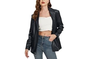 Fahsyee Damen Kunstleder Blazer Lederjacke Jacken Schwarze Vintage Moto Biker Jacke Motorradstil Vegane Größen S-XXL