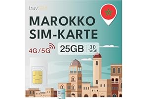 travSIM Tarjeta SIM Marruecos | 30 días – 25GB de Datos | Datos de Alta Velocidad 5G/4G | Acceso Ilimitado a Google, Facebook, Whatsapp, Instagram y más