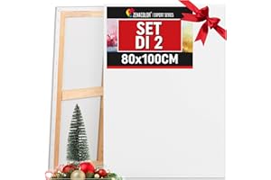Zenacolor Tela 100x80 - Set di 2 Canvas Tele per Dipingere 80x100 senza Acido - Adatte a Tutti i Tipi di Pittura su Tele
