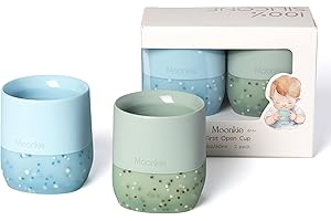 ‎MOONKIE Moonkie Kubka dla Dzieci, Silikonowy Kubek do Picia dla Dzieci, Kubek Treningowy od 4+ Miesięcy, bez BPA, Odpowiedni do Zmywarki, Kubka dla Niemowląt od 6-12 Miesięcy,2 Uncje(Jasnoniebieski/Mięta)