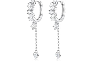 JeweBella Orecchini Pendenti Donna Argento 925 Ago Moda Cuore Fiore Orecchini a Cerchio Pendenti