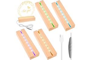 GAOUTO 4 pezzi LED base in legno: base luminosa a LED, supporto rettangolare in legno, colore caldo, base per display a LED USB, per pannello acrilico fai da te, ornamento decorativo, resina arte, lastra di