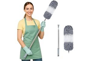 AROBIASB 2025 Upgraded Microfiber Feather Duster for Cleaning Extendable 110 Inches Long for High Ceilings Home Furniture Car Telescopic Pole Feather Dusters Telescopic Duster Extendable duster (White & Grey)