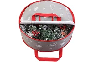 YiYa Christmas Wreath Storage Bag 60CM Waterproof Garland Storage Box Christmas Wreath Storage Container With Handles Card Slot for Xmas Holiday (Gray