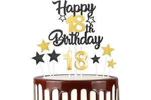 MCISKIN Black Gold 18th Happy Birthday Candles Cake Toppers Set, Number 18 Candle for Cake, Gold Candles for Women Men Birthday Decorations, Star Cake Toppers for Girls Boys Birthday Party Wedding Anniversary