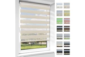 ‎OUBO OUBO Doppelrollo Klemmfix, Rollos für Fenster ohne Bohren & mit Bohren (Natur, 80cm x 130cm), Duo Rollo Klemmrollo Fensterrollo Easyfix, lichtdurchlässig und verdunkelnd.