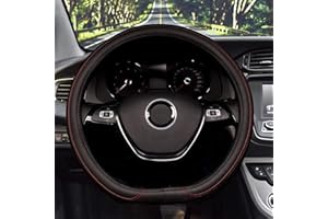 Lifetooler Coprivolante in Pelle Microfibra Tipo D Universale Traspirante, Protezione Antiscivolo Copri Volante Auto Forma D Fondo Piatto Copristerzo per Uomo Donna 38 cm (15 ") (nero rosso)