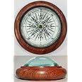 HIGHBIX Half Moon Optical Illusion Desk Paper Weight Compass Wooden Solid Lens Nautical Compass