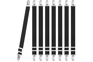 Huiguli Pack of 8 Bed Sheet Tensioners, Adjustable, Bed Sheet Tensioners with Metal Clips, White Elastic Sheet Tensioner, Fitted Sheet Holder for Bed Sheet, Mattress, Ironing Board, Sofa (Black)