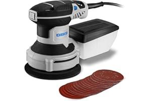 Exzenterschleifer 125mm mit Absaug 300W: DEKOPRO Schleifmaschine für Holz mit 16 Schleifpapieren,6 Geschwindigkeiten,14000 U/min, Hochleistungsentstaubungsanlage - Schleifgerät Holz,Blau