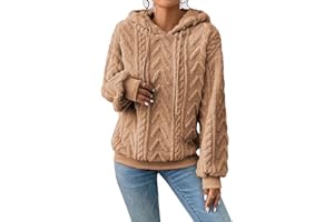 Zetieny Damska bluza z kapturem Teddy polarowa bluza z kapturem żakardowy pulower ze sznurkiem ciepły puszysty top na co dzień jednolity kolor sweter