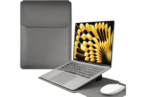 HaruYo 13-14" Funda para Ordenador portátil con Soporte Fuente para Ordenador portátil, de Piel sintética para MacBook Air/MacBook Pro/Surface DELL Lenovo HP ASUS Acer PC (13-14 Pulgadas | Gris)
