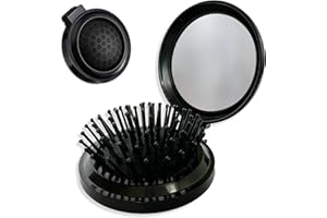 SUPLYMAR Cepillo Pelo Plegable con Espejo, Perfecto para Llevar en tu Bolso y Aplicar Maquillaje. Peine Pequeño Redondo Desenredante de Bolsillo, Fácil de Utilizar en tu Viaje