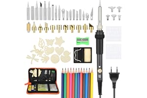 BILIVRY 60pcs Soldador Estaño,Equipo de Tallado de Madera de 60 Vatios,180-480 °C Juego de Soldador de Crayón Para Tallado de Madera Y Cuero,Kits de Bricolaje de Prensa Térmica Para Aficionados Profesionales