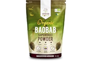 SUPERFOOD WORLD Organic Baobab Powder 300g | Raw Organic Baobab Superfruit Powder | Rich in Vitamin C, Fibre & Antioxidants | Supports Healthy Skin, Digestion & Blood Sugar | Ideal for Smoothies & Juices