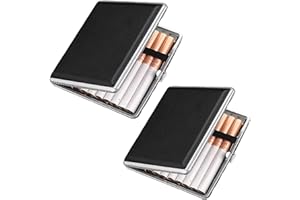 iCovalescent 2 Pièces Étui à Cigarettes Aspect Cuir Pour 20 Cigarettes Filtrantes, Idéale Pour Les Poches de Pantalons et de Chemises (Noir, 10 * 9.5 * 1.9 cm)