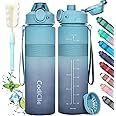 CodiCile Water Bottle, BPA Free 1l Water Bottle Leak Proof Drinks Bottle, Large Sports Bottle Great for Gym, School, Office and Travel (Light Dark Blue)