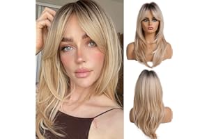 OUFEI 20 Pulgadas De Largo Recto Rubio En Capas Pelucas De Pelo Sintético Para Las Mujeres Con Raíces Oscuras Para el Uso Diario