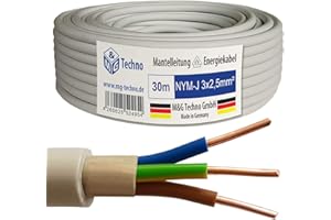 M&G Techno 30m NYM-J 3x2,5 mm² Mantelleitung Feuchtraumkabel Elektrokabel Kupfer Made in Germany, grau