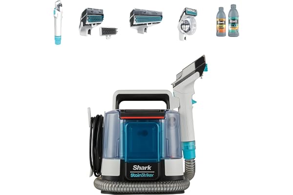 Shark StainStriker Nettoyeur de taches avec 5 outils dont accessoire pour animaux, suceur plat, tuyau, 2 Formules nettoyage sur mesure Élimine taches, odeurs, saleté. Léger et portable, 450W PX200EUT