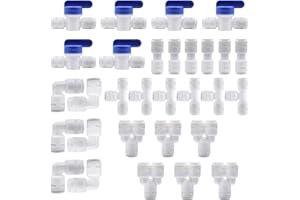 HAXIHA 30 Pcs Tube D'osmose Inverse Water Filter Fittings,1/4"Ensemble de raccords pour Réfrigérateur Tubes,RO Raccord de filtre à eau (Tube Type Y+T+I+L+Robinet d'arrêt)