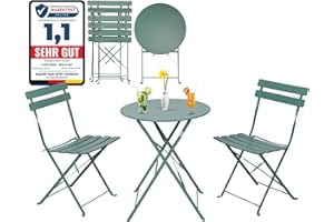 ALBATROS INTERNATIONAL GMBH Albatros Bistroset 3-teilig Grün – Bistrotisch mit 2 Stühlen – klappbare Stühle und Tisch aus robustem Metall – optimal als Balkonmöbel Set oder Gartenmöbel in modernem Design