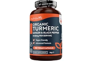 Nutravita Curcuma Bio 1440mg au Poivre Noir et Gingembre - 180 Capsules Véganes - 3 mois d'approvisionnement - Conçu pour une meilleure absorption de la curcumine