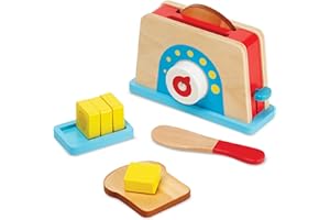Melissa & Doug Set di Tostapane con Pane e Burro - Alimenti da Gioco e Accessori da Cucina in Legno, 9 Pezzi, Multicolore, c1