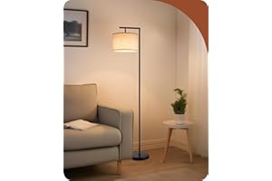 EDISHINE Lampadaire sur Pied Salon avec Abat-jour à Angle Réglable en Lin Beige, E27 Douille, Ampoules non Incluses, Lampe à Pied en Métal avec Interrupteur à Pédale pour Chambre, Salon, Bureau