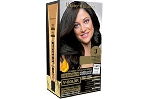 Thader Th Pharma V-Color Kit de Tinte permanente Sin Amoniaco con Oro Líquido 100% Cobertura de canas, 120 ml (No. 3 Castaño oscuro)