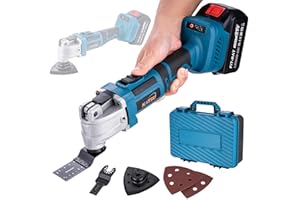 KATSU TOOLS KATSU FIT-BAT 21V Brushless Cordless Oscillating Multitool with 3.0Ah Battery and Charger, 6 Variable Speed, Quick Change System, 5 Accessories Included, Packed in Plastic Case