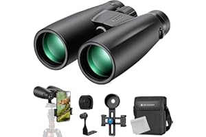 Prismáticos12*50 HD, K&F Concept Prismaticos Profesionales Largo Alcance de Prisma BAK4 y Lentes FMC, Binoculares con Soportes para teléfono e Accesorios para trípodes - Soportes de Conversión, Negro