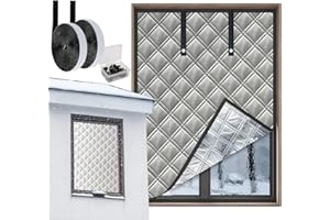 Aozzy Wärmeschutzvorhang Fenster für Winter, verstellbar 120 x 160 cm, dreilagige verstärkte Isolierung gegen Kälte und Wind, isolierter Fenstervorhang aus Oxford-Stoff,Baumwolle und Aluminiumfolie