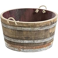 Holzfass, Weinfass halbiert aus Eichenholz rustikal -als Pflanzkübel oder Miniteich (mit Halteschlaufen)