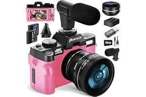 MONITECH Mo Appareil Photo numérique pour la Photographie et la vidéo, Appareil Photo 4K 48MP pour Youtube avec écran pivotant à 180°, Zoom numérique 16X,Carte SD 32gb,Pink