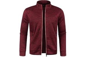 CAZOY Mens Lightweight Full Zipper Coat Jacket Open Front Stand Collar Cardigan Sweater Jumper with Pockets Men Long Sleeve Zip Up Sweatshirt Pullover Tops for Gym Fitness UK Size 8 22