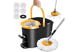 ZVONEMA ZNM Kit Balai Serpillère Magique et Seau Essoreur à Pédale, 128cm Réglable Serpillere pour Nettoyage Sols, Offrir 5 Tampons en Microfibre et 1 Tête de Brosse