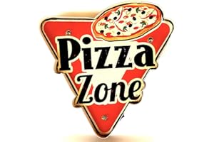 DiiliHiiri Cartel Pizza Retro Luminoso para Pizzeria Bar Restaurante Cafeteria Estilo Vintage Letrero Metálico de Artesanía Accesorios de Decoración Hogar de los Años 50 (Pizza Zone)