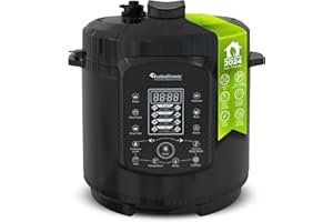 ‎TURBOTRONIC BY Z-LINE TurboTronic Druckkochtopf 6L mit 2x Topf Edelstahltopf und beschichtet, Dampfgarer, Multikocher, elektrischer Schnellkochtopf, Dampfkochtopf Schwarz