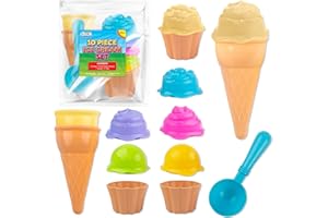 abeec Ice Cream Beach Set - 10 Piece - Beach Toys For Kids - Ice cream Bath Toy - Sand Toys - Ice cream Mould Set with Cones Scoop and Tubs - Travel Toys